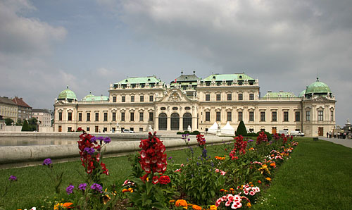 Back-side of Belvedere Palace with Baroque flowerbeds in the foreground