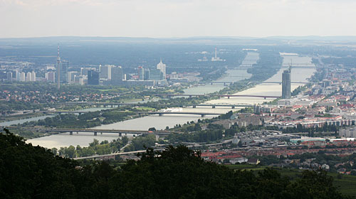 View from Mount Leopoldsberg on Vienna: The Donauinsel